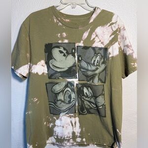 Disney Tie Dye Graphic Tee Mickey Goofy Donald Olive Green Size L